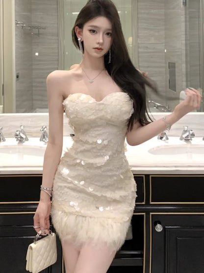 Strapless Dresses Off Shoulder Bodycon Princess Evening Party Mini Dress Female Vestidos Mujer
