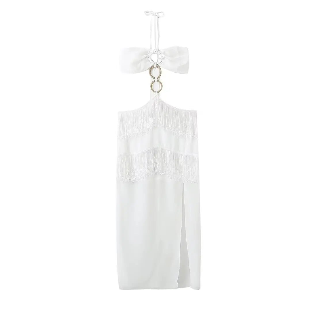 Splicing Sleeveless Halter Long Dress for Cut Out Quilted Sling Vestidos Female Vacation Backless Beach Split Robes