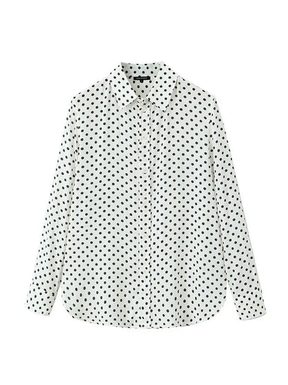Woman Singlebreasted Lapel Blouse Long Sleeves Shirt Tops Office Lady Dot Print Loose Shirt
