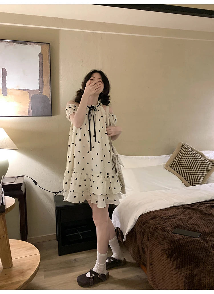 Japanese Kawaii Mini Dress Lolita Dress Female Outwear Beach Style Even Party Clothing Summer Print
