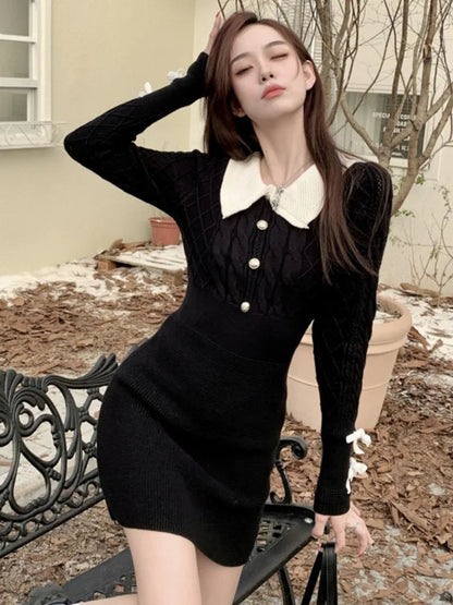Y2k Sweet Sweater Knitted Dress for Long Sleeves Slim Party Mini Dress Female One Piece Prom Vestidos New Clothes