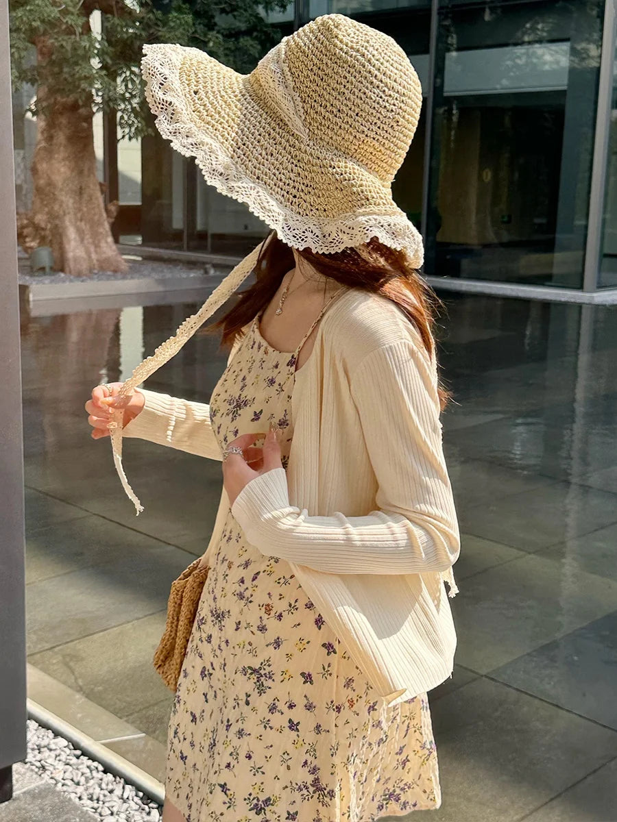 Knitted Cardigan With Camisole Skirt, Thin Outer Layer for Summer Yellow Short Cover Up, Shawl Sun Protection Jacket Top
