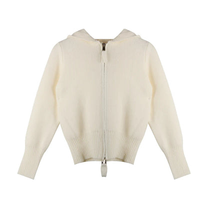Double Zipper Cropped Knitwear Basic Zip Up Hooded Knitted Cardigan Slim Long Sleeve Sweaters for Winter Clothes