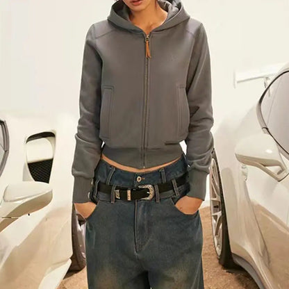 Cotton American Retro Hooded Short Sweater Coat Autumn New Sweatshirt Cardigan