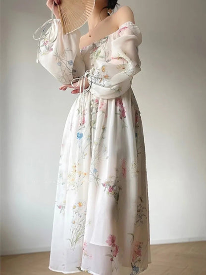 French Vinatge Evening Party Long Dresses for Aline Princess Dress Lantern Sleeve Spring Summer Prom Robe Vestidos