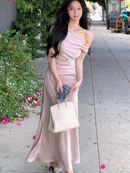Bodycon Satin Long Dresses for Off Shoulder French Mermaid Wedding Evening Party Dress Prom Robe Vestidos