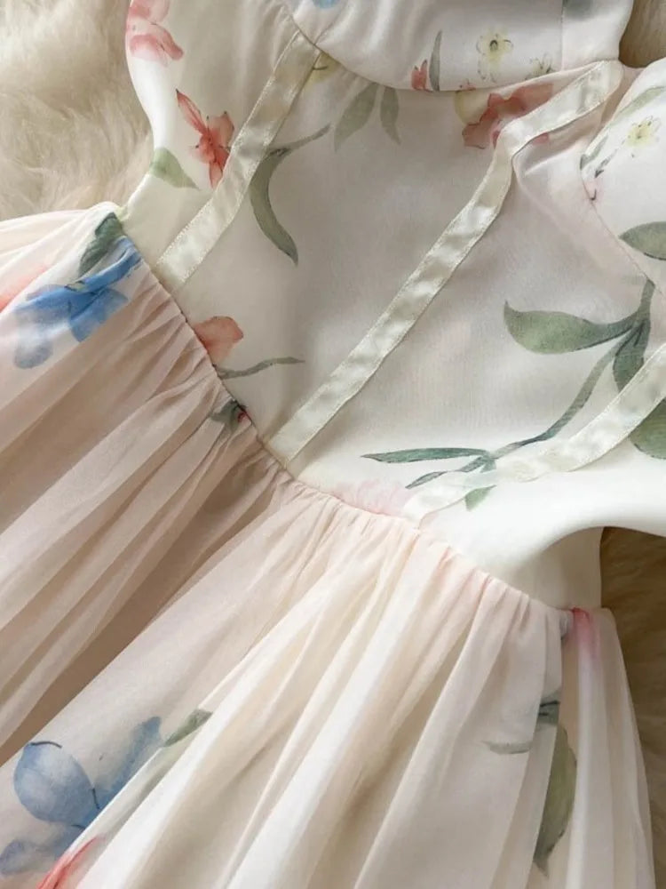 Strap Dress Summer Strapless Corset Maxi Sundress Backless Bow Sweet Print Midi Dresses