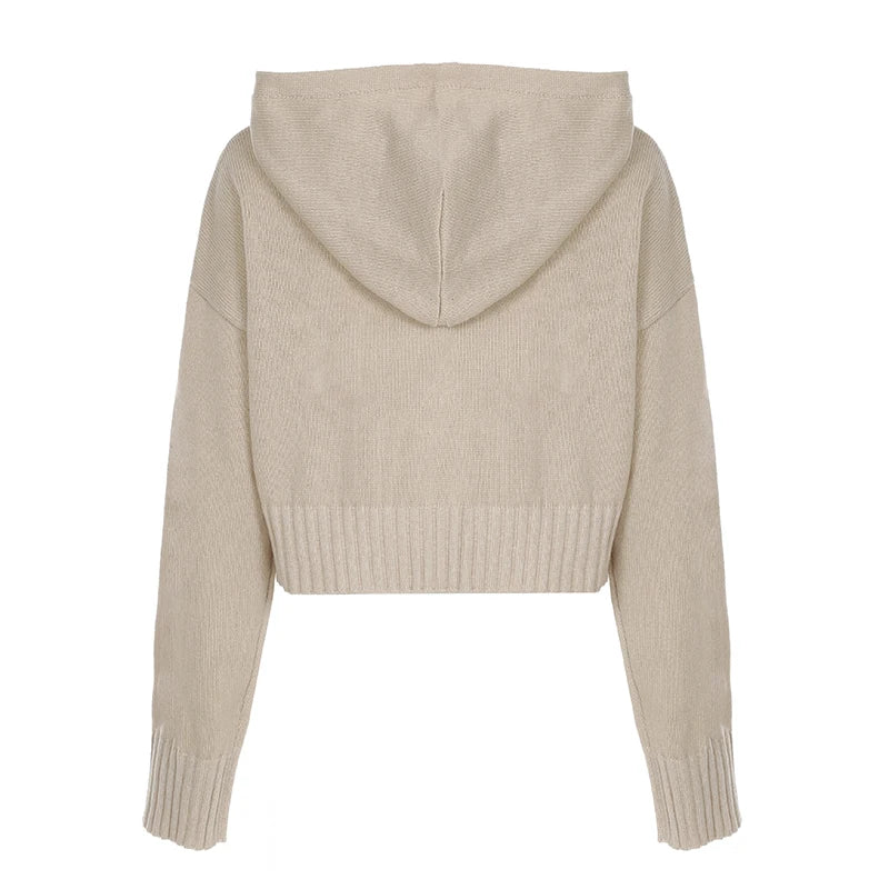 Knitter ��s Sweater Cardigan Zip Up Hooded Long Sleeve Retro Simple Harajuku Cropped Coat