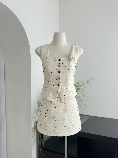 Office Lady Set Print Vest Blouse + Slim Short Skirt 2 Piece Skirt Suits French Summer Y2k