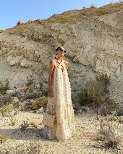 Flower Splice Baggy Maxi Dresses for Autumn New Loose Hollow Out Princess Dress Party Party Evening Dress