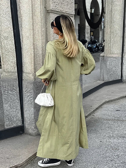Street Lace Up Long Dresses New Loose V-neck Side Slit Dress Female Summer Versatiel Street Party Robes