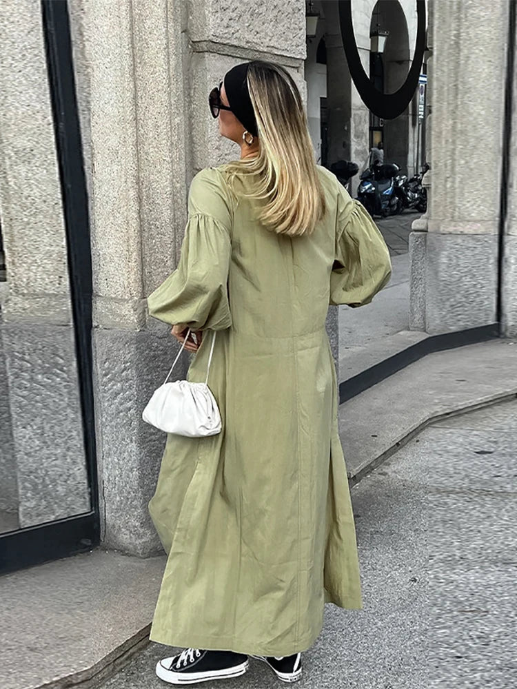 Street Lace Up Long Dresses New Loose V-neck Side Slit Dress Female Summer Versatiel Street Party Robes