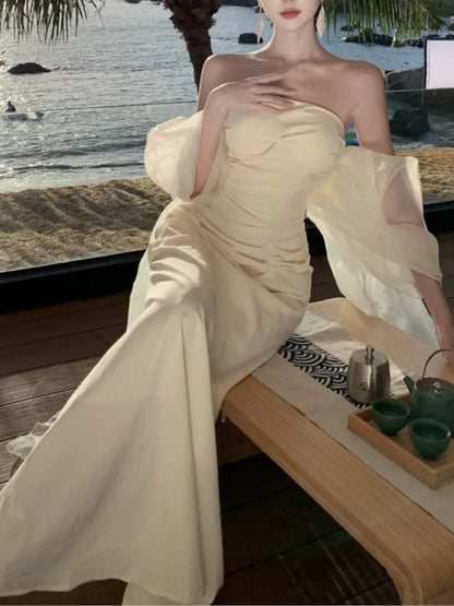 Wedding Long Dresses for Strapless Bodycon Mermaid Evening Party Dress Slim Prom Robe Korean Vestido Mujer