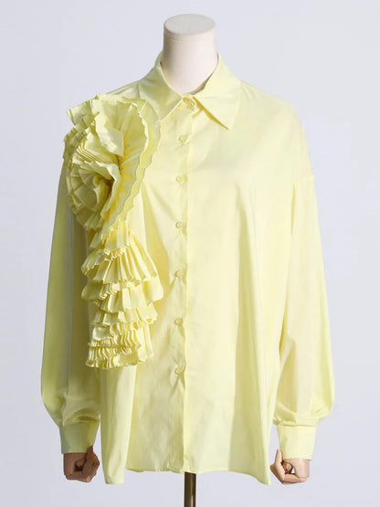 Shirt Lapel Long Sleeves Single Breasted Threedimensional Flower Color Blouse Autumn New 3wq505