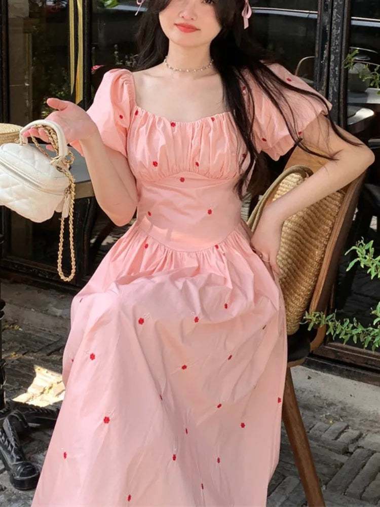 Fairy Midi Dress of Causal Puff Sleeve Party Dress Female One Piece Y2k Clothes