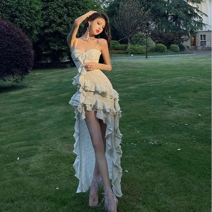 Irregular Suspender Dress Holiday Dress Summer New Formal Highend Female Evening Korean Long Dresses.