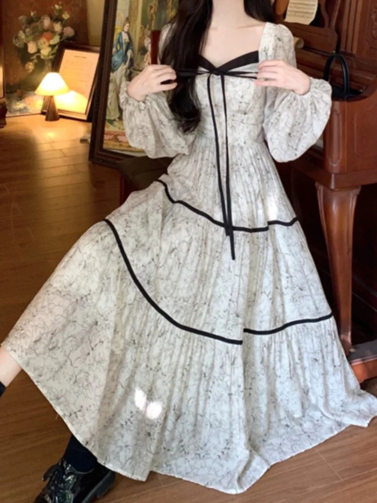 Print Midi Dress Spring Summer Aline Party Birthday Clothes Female Long Vestidos New