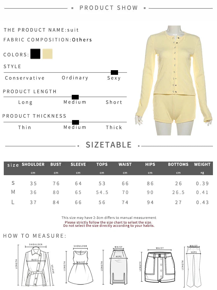 Leisure Stretch 2-piece Set Single-breasted Long Sleeves O-neck Blouse+basis Shorts Simple Classic Street Suits