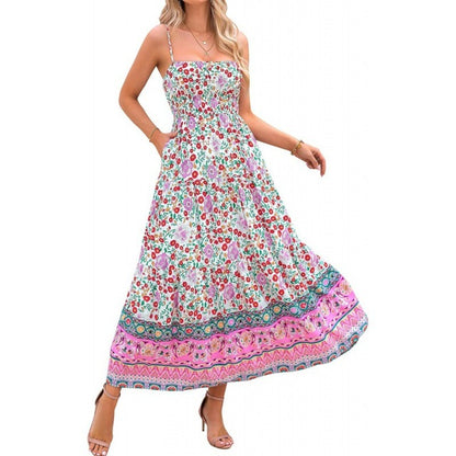 Flower Print Spaghetti Strap Dresses Beach Vacation Long Dress Female Summer New Vestidos