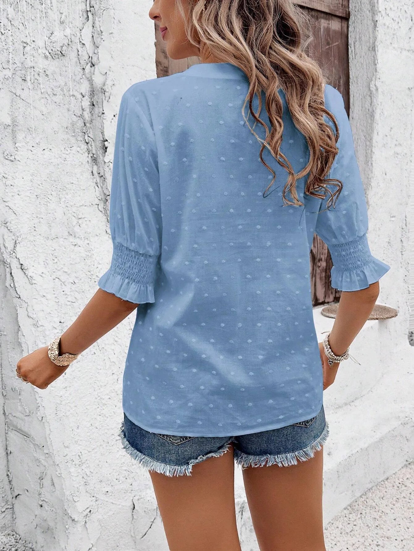 Embroidery Lace Swiss Dot Blouse