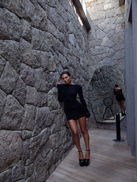 Autumn Long Sleeve Tight Dress for Backless Bodycon Mini Dress Fold Female Party Club Evening Dress