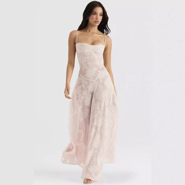Print Backless Maxi Dress for New Spaghetti Strap Sleeveless Loose A-line Club Party Long Dress