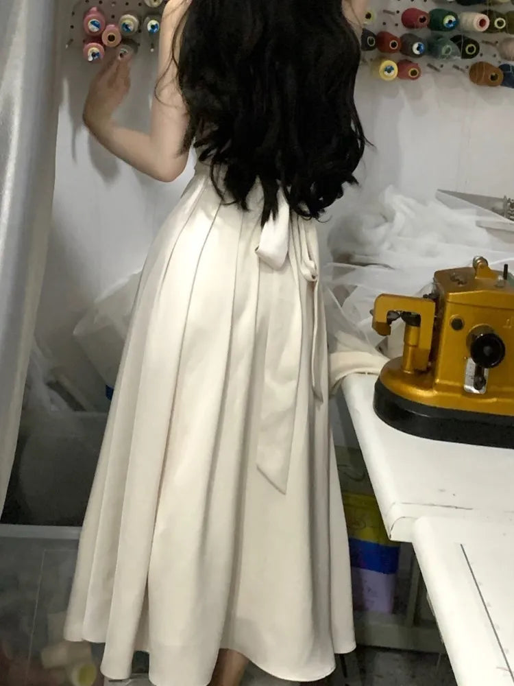 Sleeveless Midi Dresses for Slim Aline Wedding Evening Party Dress Prom Robe Vestidos Mujer
