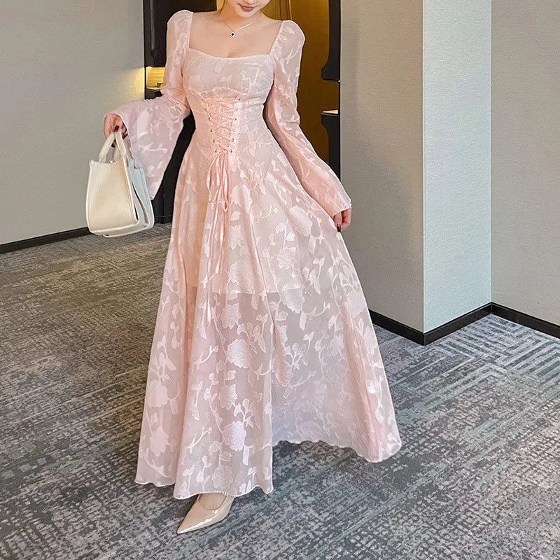 Pink Vestidos Mujer Spring Autumn Ins Dresses Sweet Aline Beach Style Long Dress