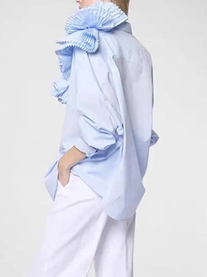 Shirt Lapel Long Sleeves Single Breasted Threedimensional Flower Color Blouse Autumn New 3wq505