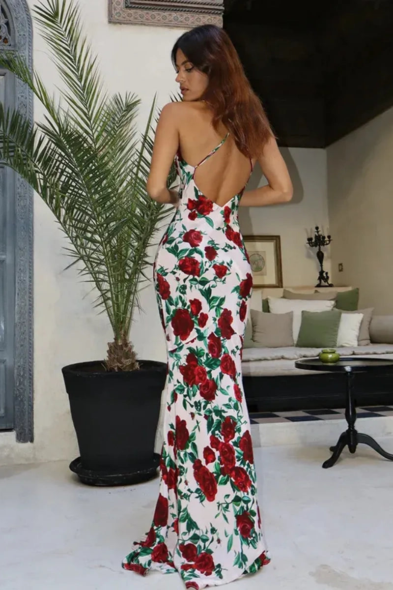 Print Backless Maxi Dress
