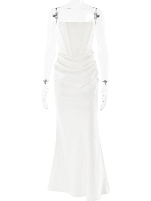 Summer New Waist Strapless Line Neck Long Dress Spicy Girl Backless Bodycon Party Club Evening Dress