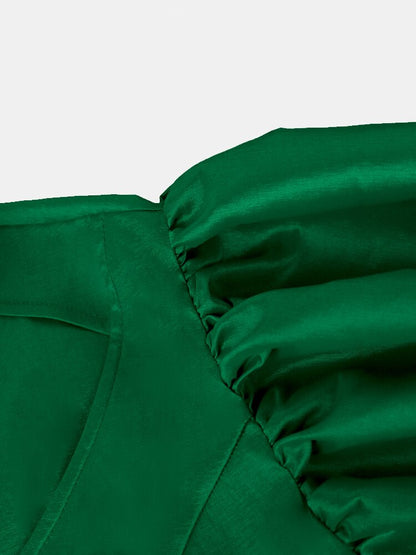 Green Long Dresses Square Collar Lantern Sleeve Evening Party Gowns