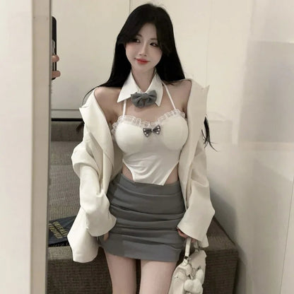 Party Mini Dresses Sleeveless Lace Patchwork Hollow Out Bandage Backless Slim Dress Clubwear