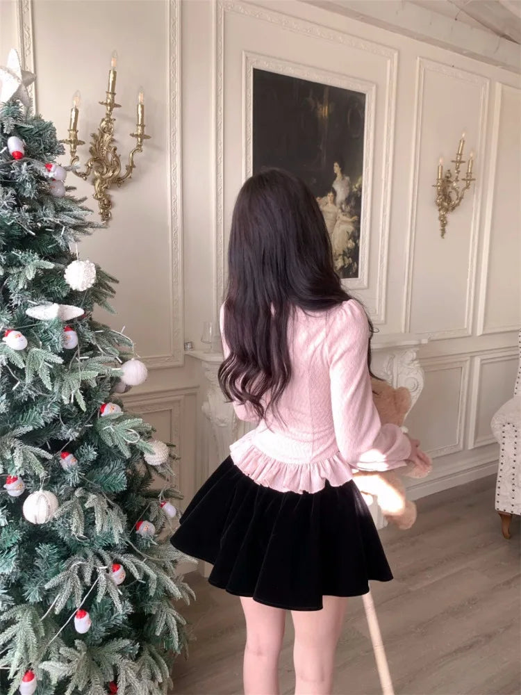 Shirts Sweet Bow Bandage Ruffles Patchwork Long Sleeve Button Slim Crop Tops Spring Female Blouse