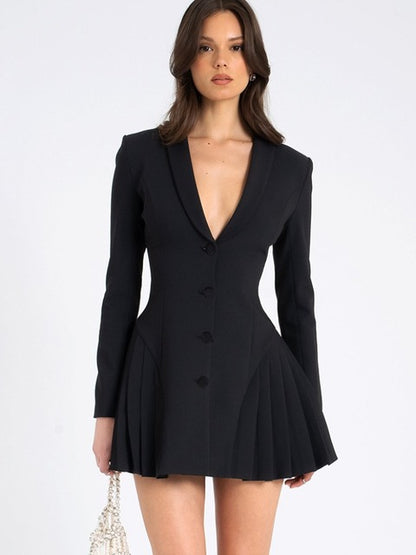 V-neck Suit Mini Dress Female Patchwork Cardigan Commute Clothes Slim High Waist Party Dress ’s