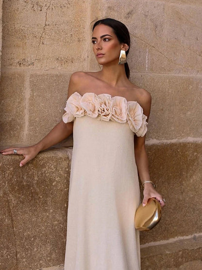 3d Flower Tube Dresses Knitted Sleeveless Long Dress Female Summer Autumn Street Party Evening