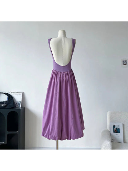 Summer Evening Color Backless Maxi Dress Long Party Frocks Coquette Patchwork Aline Onepiece Korean
