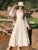 French Flare Sleeve Midi Dresses for Square Collar A-line Autumn New Party Dress Female Clothing