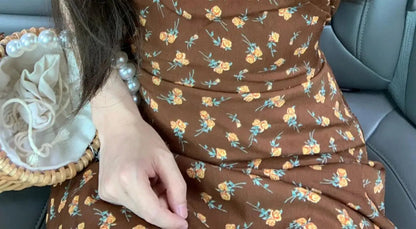Flying Sleeve Dresses Print Ruffles Sweet Spring Summer Long Dress French Style Vestidos Mujer