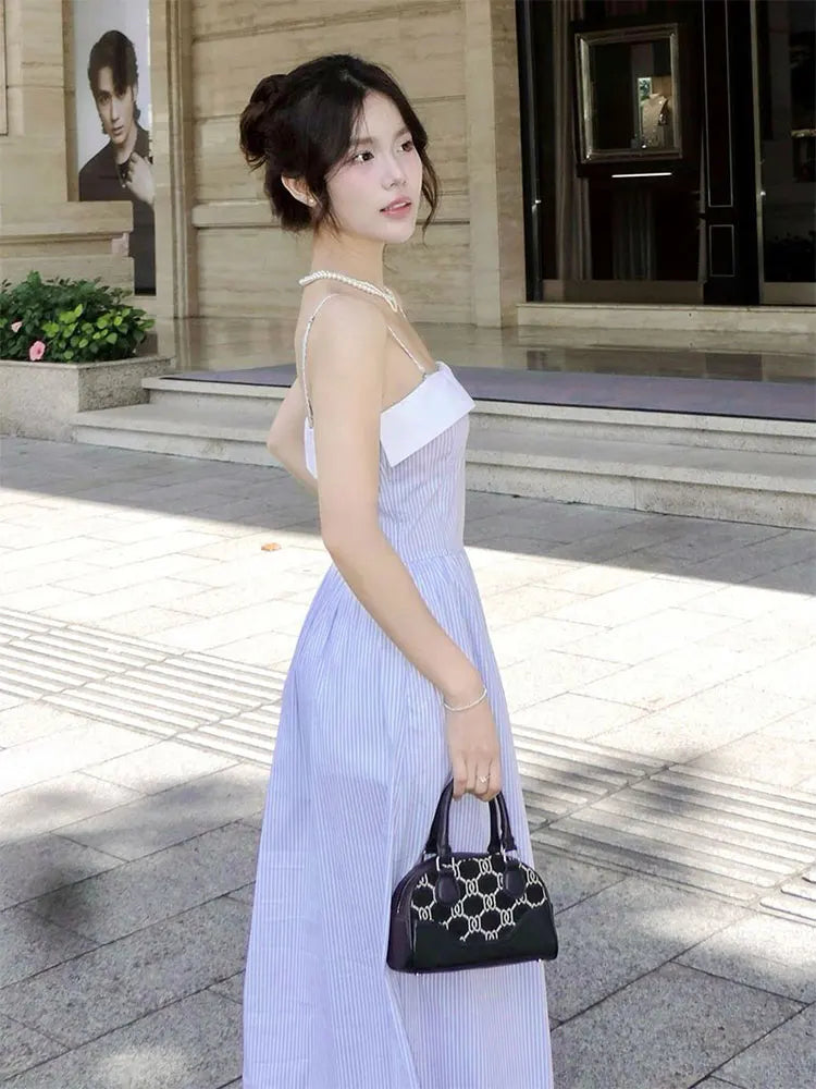 Aline Maxi Dresses Summer New Splicing Slim Dresses Backless Sling Female Dress Clothing