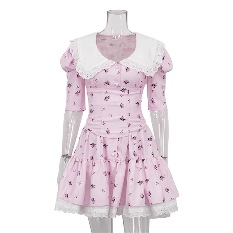 Summer Printed Patchwork Mini Dress Female Vneck Short Sleeve Slim Party Dress Gown for Dress