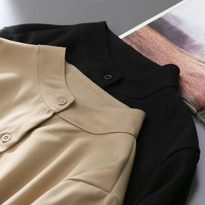 Woman Spring Autumn Style Blouses Shirt Lady Long Lantern Sleeve Stand Collar Loose Blusas Tops Df4847