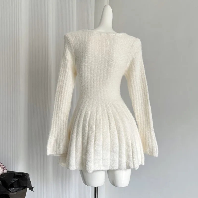Autumn Winter Knitted Dresses for Woman Y2k Harajuku Slim Sweater Dress New Korean Mini Party Dress