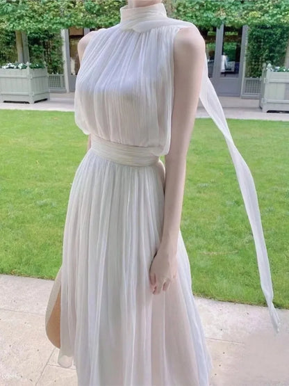 Halter Midi Dresses for Sleeveless Holiday Style Summer New Wedding Evening Party Dress Prom Vestidos Mujer