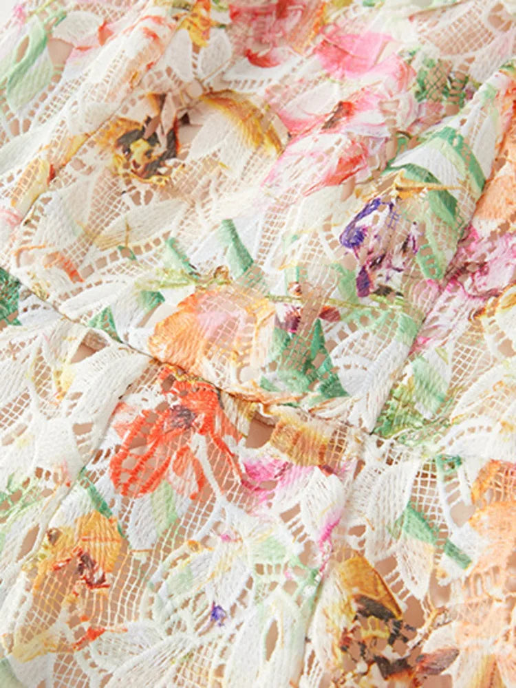 Long Dress Hotsweet Print Slash Collar 3d Flower Hollowed Out Camisole Dresses Spring Summer 959