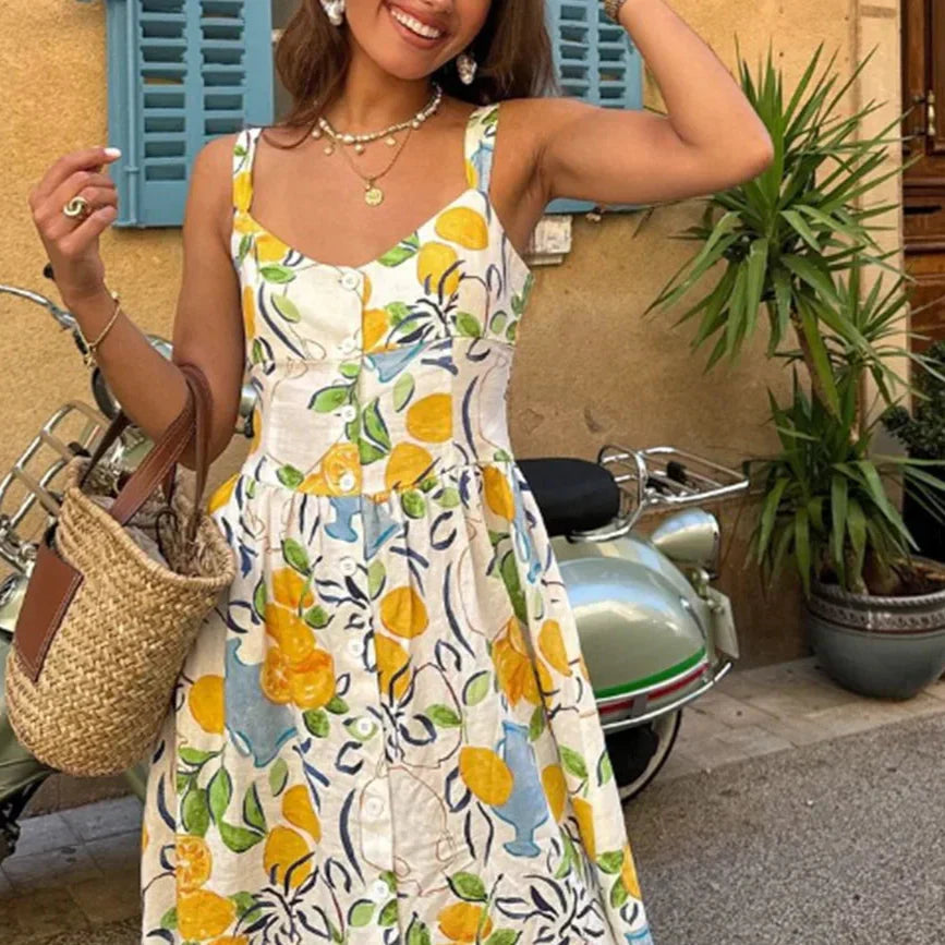 Marcelle - Lemon Printed Midi Dress