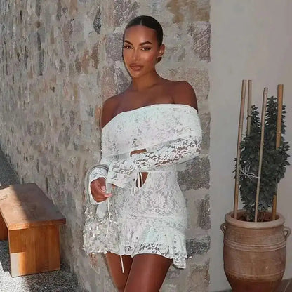 Strapless Lace Backless Party Mini Dress