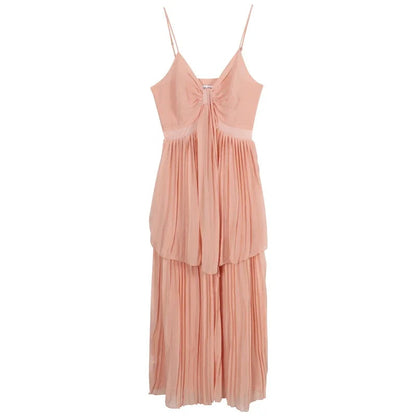 Pleated Maxi Dress for Spaghetti Strap Halter Vacation Robe Style Summer Birthday Dresses Clothes