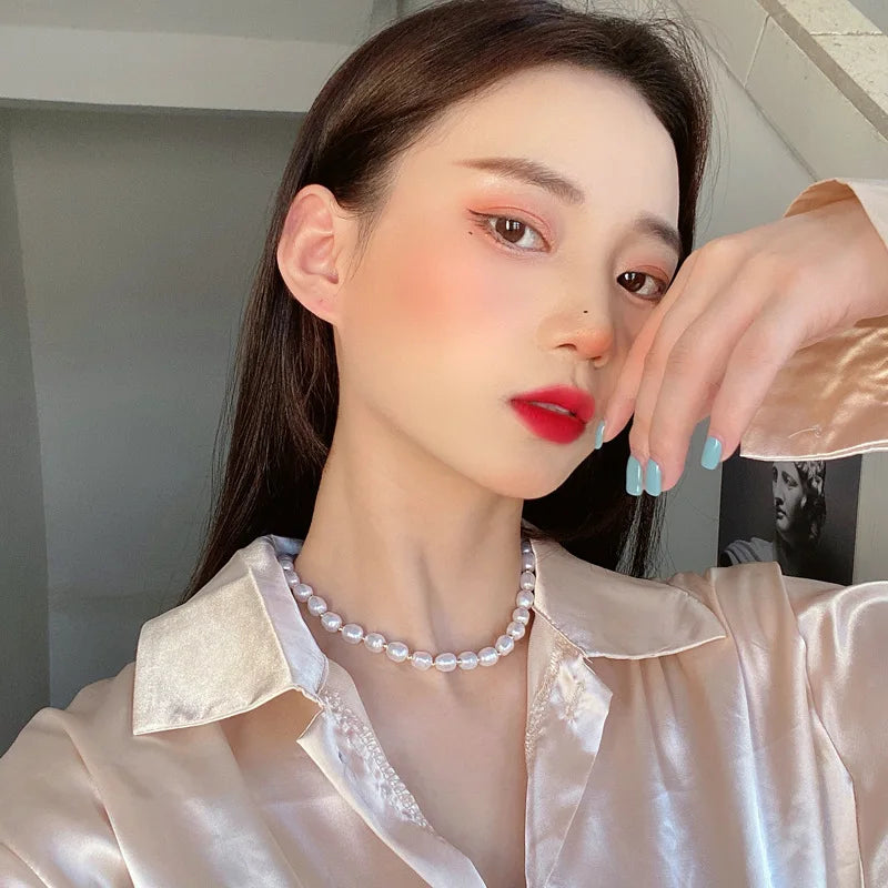 Vienkim Baroque Style Necklace Neck Chains for Pearl Simple Hip Hop Metal Choker Punk Clavicle Chain Jewelry