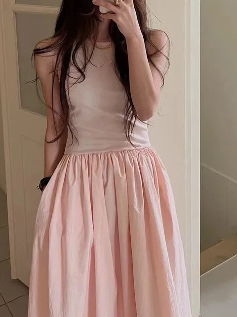 Long Dress Summer Sleeveless Korean Dresses a Line Long Robe Vestidos